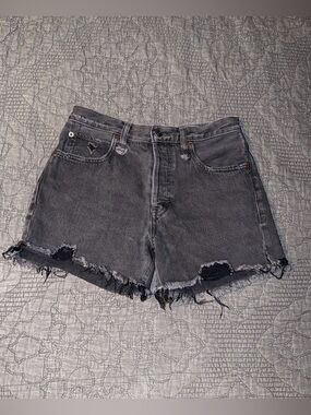 We The Free Washed Black-Distressed Denim Shorts Size-26